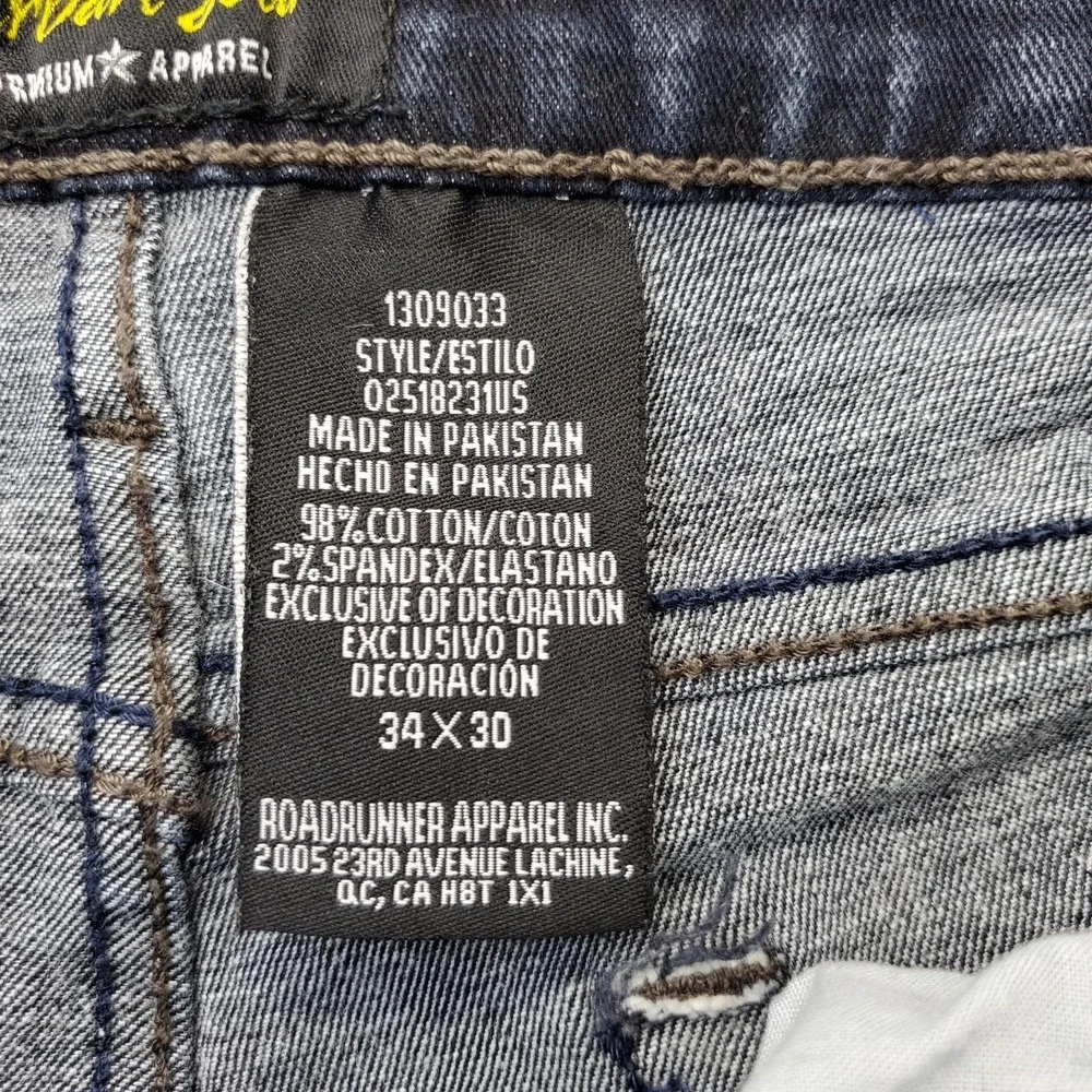 Urban Star Jeans Mens 34x30 Blue Premium Denim Stretch Flat Front Straight Leg